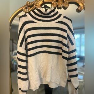 Black and White Cowl Neck Sweater with Stripes